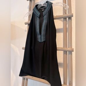 White House Black Market Size Small Black Sleeveless V Neck Top with Blue beaded